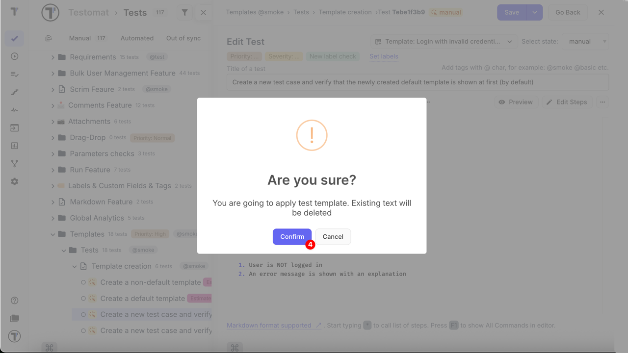 Confirm the selection